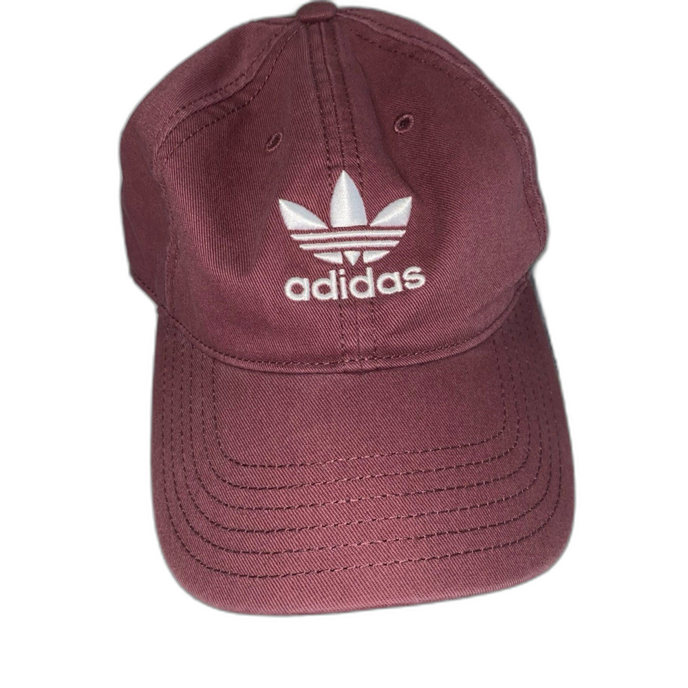 Adidas Cap Hat Women’s Adjustable Strap Burgandy Trefoil 3 Stripe Logo